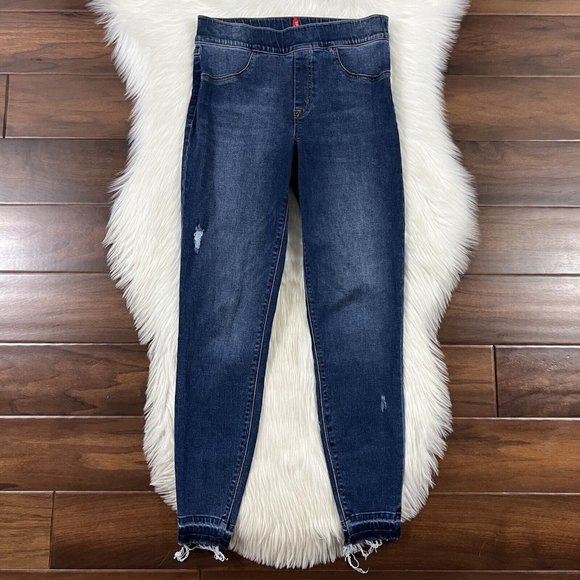 Spanx Women's Size Medium Distressed Medium Wash Ankle Skinny Jegging Jeans - Picture 1 of 10